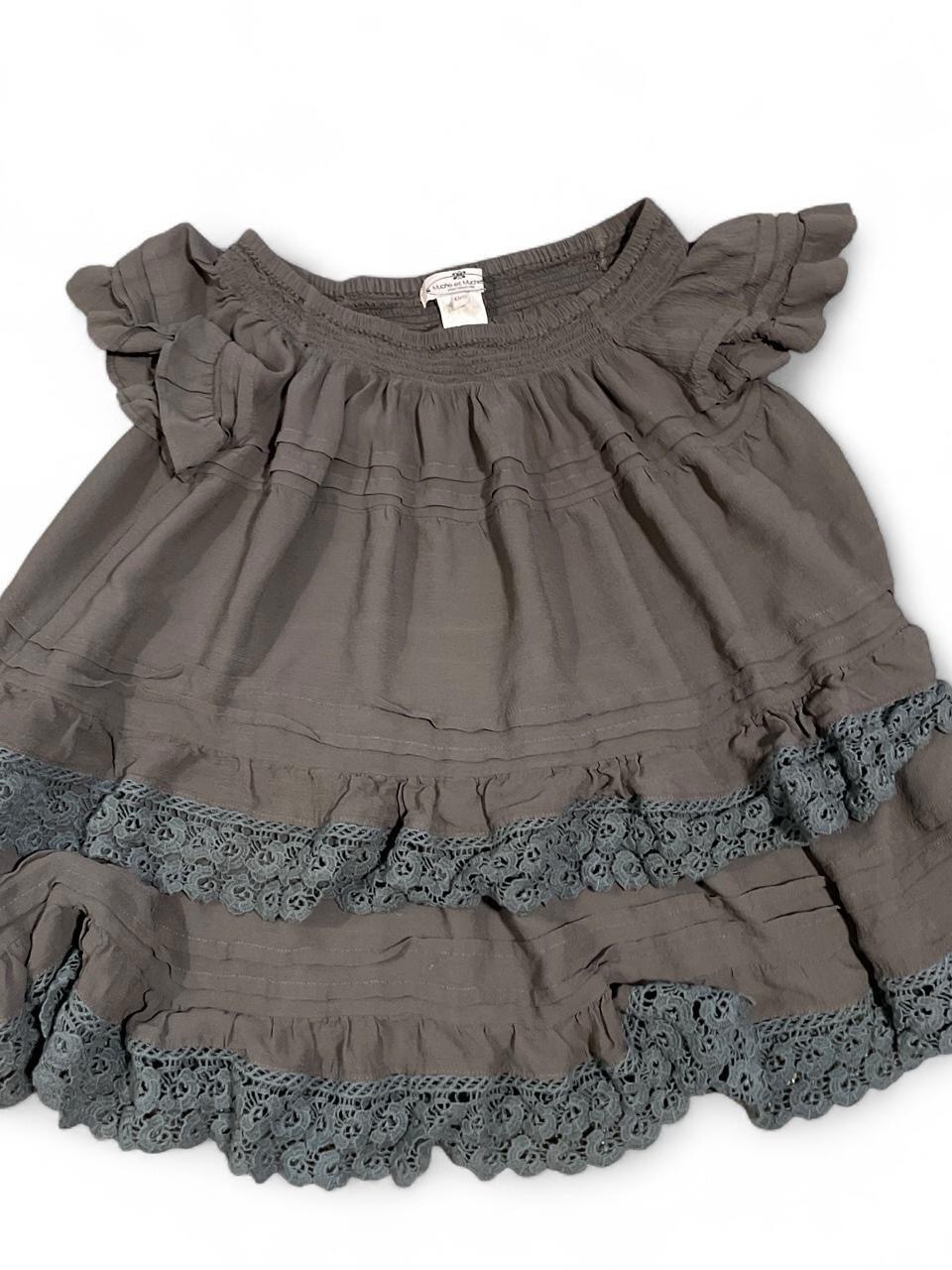 Girls Ruffle Lace-Trim Blouse In Gray